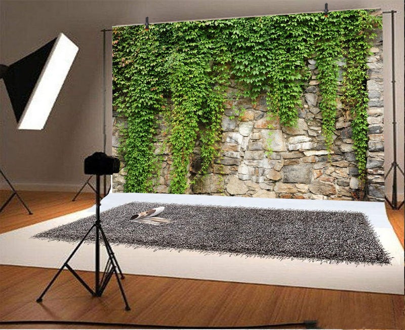 Leyiyi 9x6ft Spring Garden Leaves Backdrop Gardening Plants Grunge Stone Wall Greenery Banner Vane Branch Covered Vintage Architecture Photo Background Wedding Kids Birthday Photo Studio Vinyl Prop - Image 2